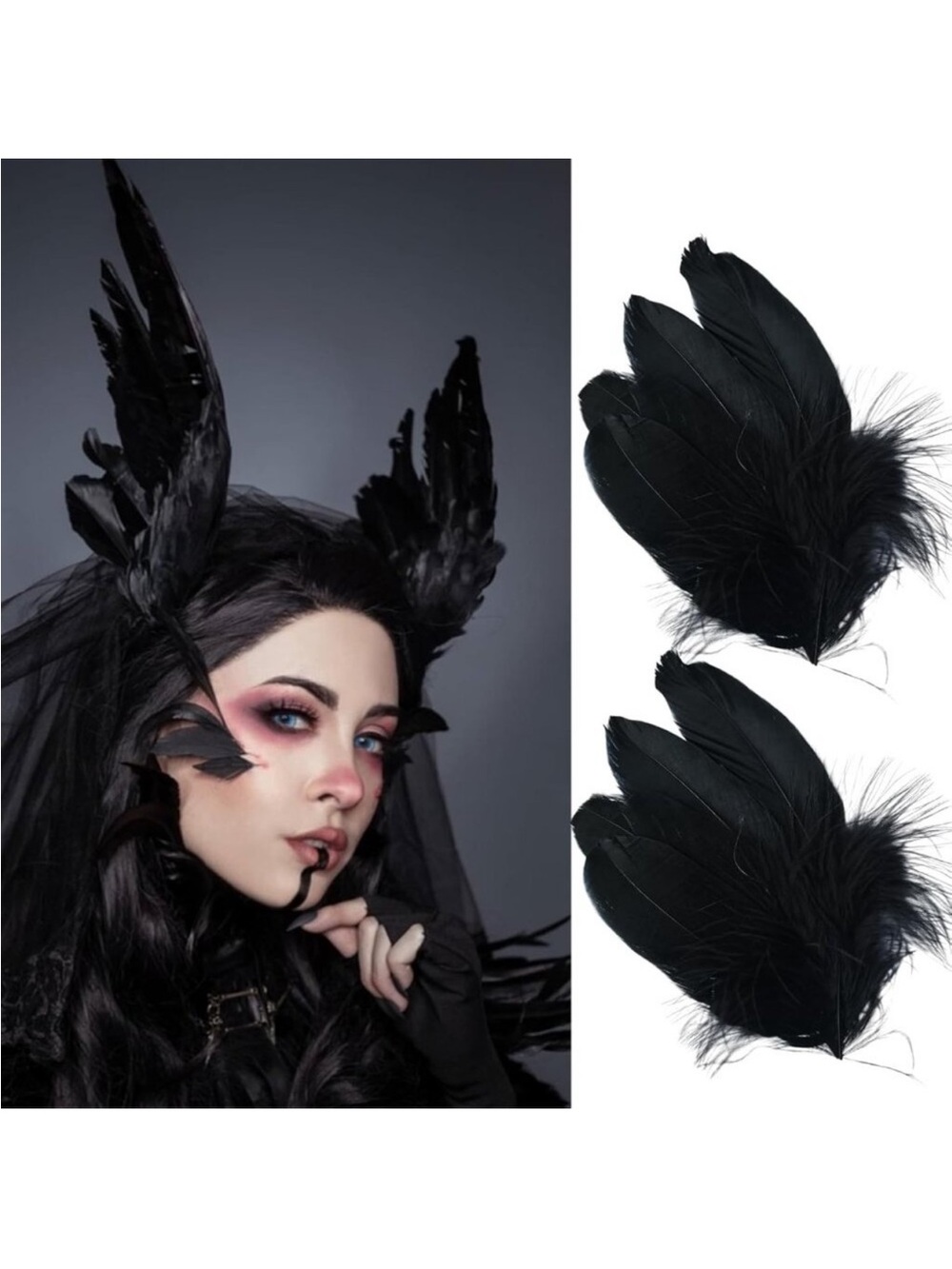 2Pcs Black Feather Hair Clip Crow